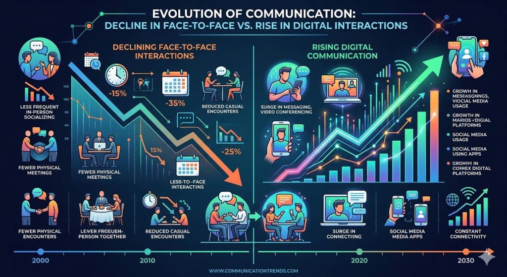 Why You Feel Lonely: Infographic illustrating the paradox of modern digital connections and declining real-world interactions.